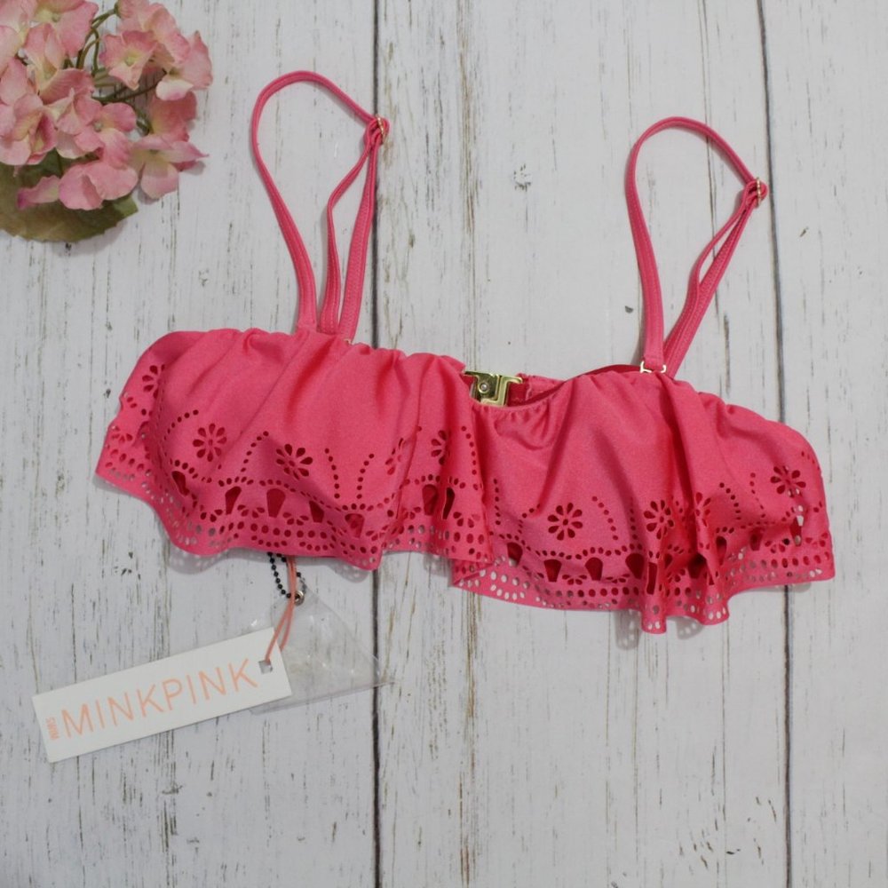 MinkPink Cut Me Loose Hot Pink Ruffle Bikini Top XS